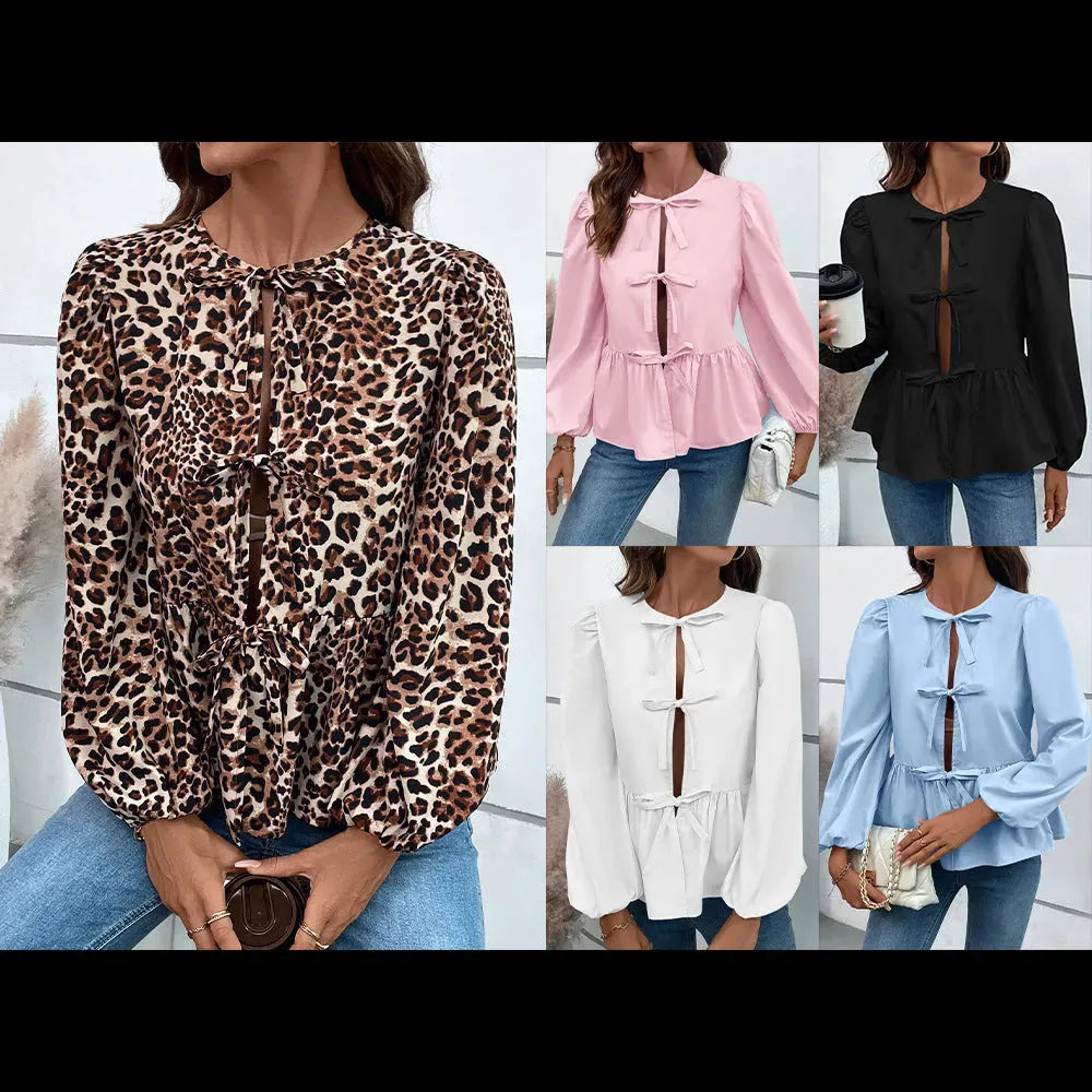 Casual Loose Lantern sleeve Buckle blouse Top For Women - EX-STOCK CANADA