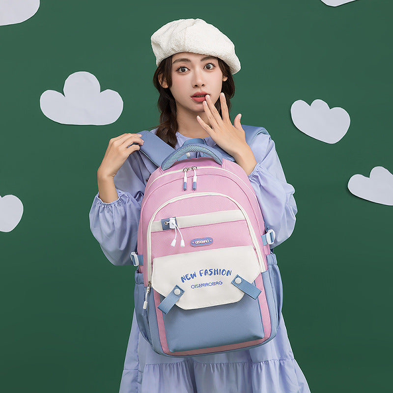 New Student Schoolbag Colorful Contrast Color Schoolbag EX-STOCK