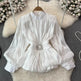 Elegant Luxury French Style High-grade waist belt lantern sleeve Niche Blouse top for Women - EX-STOCK CANADA