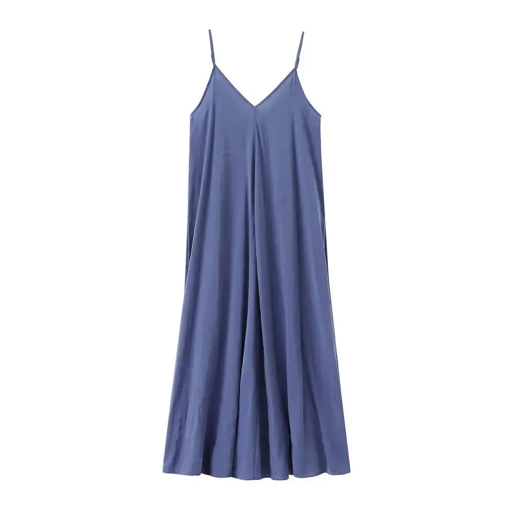 Elegant Women’s Summer Maxi Dress Casual Spaghetti Straps Solid V-Neck Cami Backless Dresses - EX-STOCK CANADA