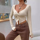 Slim fit top Front Twist Irregular Long Sleeve V-neck tank top For Women - EX-STOCK Canada