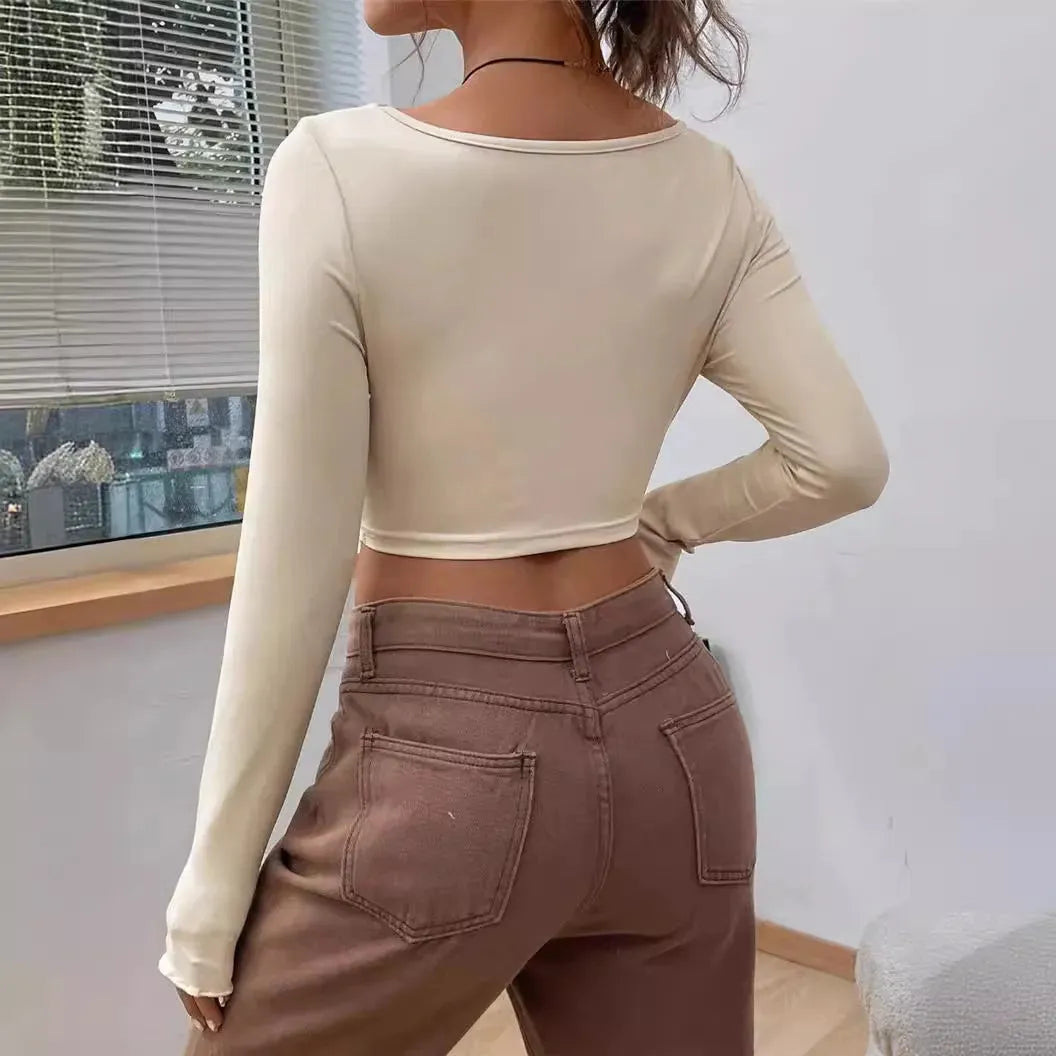 Slim-fit Front Twist Irregular Long Sleeve V-neck tank top For Women - EX-STOCK CANADA