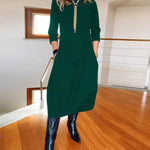 Autumn And Winter New All-matching Solid Color Loose Round-neck Long-sleeved Dress Women - EX-STOCK Canada