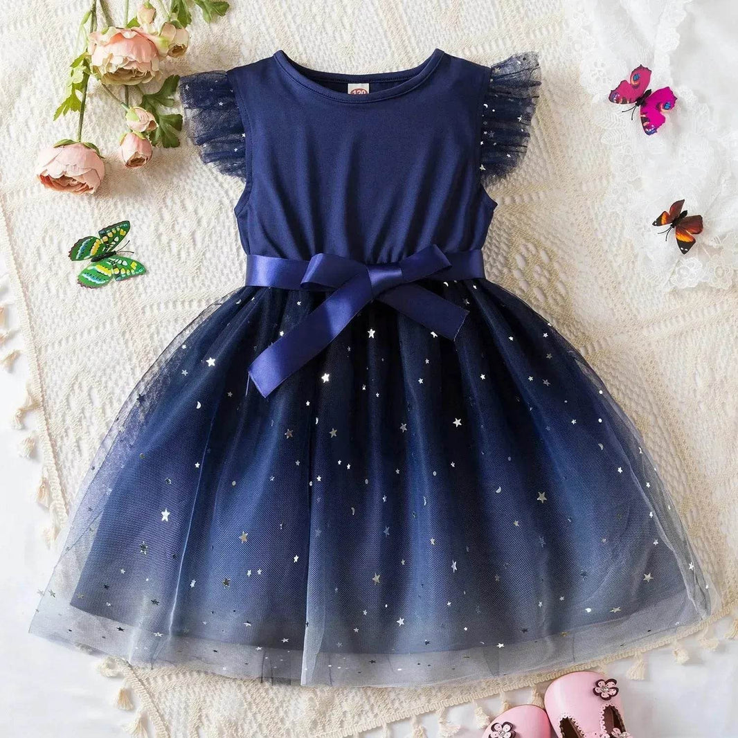 Fashionable Little Girl Starry Princess Dress Tulle Birthday dress Party dress for kids - EX-STOCK Canada