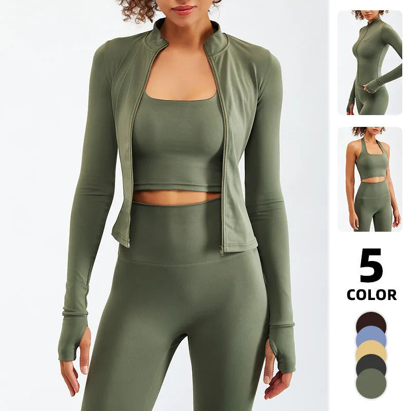 Nude Feel Yoga Long-sleeve Zipper Workout Clothes Suit - EX-STOCK CANADA