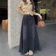 Spring And Autumn Women's Retro Washed Frayed Edges High Waist maxi Denim Skirt - EX-STOCK Canada