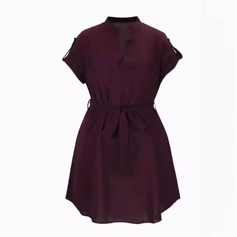 V-neck Short Sleeve Dress With Belt Summer Fashion Bowknot Dresses For Women Clothing - EX-STOCK Canada