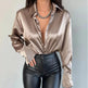 Single-breasted Long Sleeve Lapel Satin Blouse Shirt for work business office - EX-STOCK CANADA