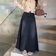 Spring And Autumn Women's Retro Washed Frayed Edges High Waist maxi Denim Skirt - EX-STOCK Canada
