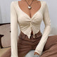 Slim fit top Front Twist Irregular Long Sleeve V-neck tank top For Women - EX-STOCK Canada