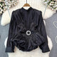 Elegant Luxury French Style High-grade waist belt lantern sleeve Niche Blouse top for Women - EX-STOCK CANADA
