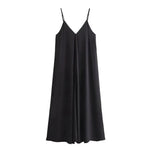 Elegant Women’s Summer Maxi Dress Casual Spaghetti Straps Solid V-Neck Cami Backless Dresses - EX-STOCK CANADA