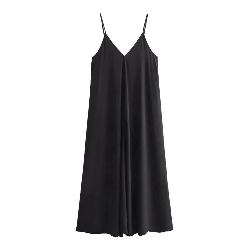 Elegant Women’s Summer Maxi Dress Casual Spaghetti Straps Solid V-Neck Cami Backless Dresses - EX-STOCK CANADA