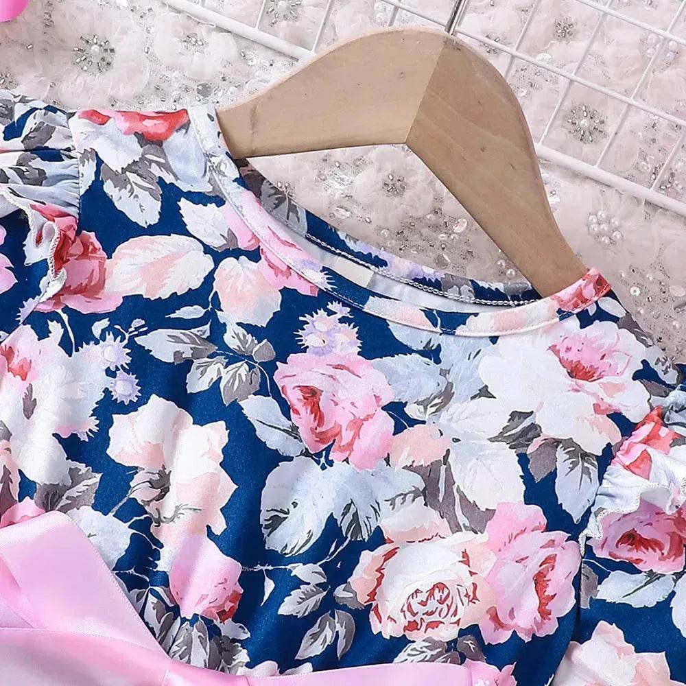 Girls Puff Sleeve Flower Printed Mesh Dress Baby girl dress gown - EX-STOCK Canada