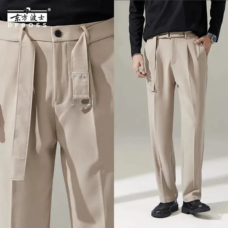 Detachable Belt Draping Wide-leg Suit Chinos Trouser For Men - EX-STOCK CANADA