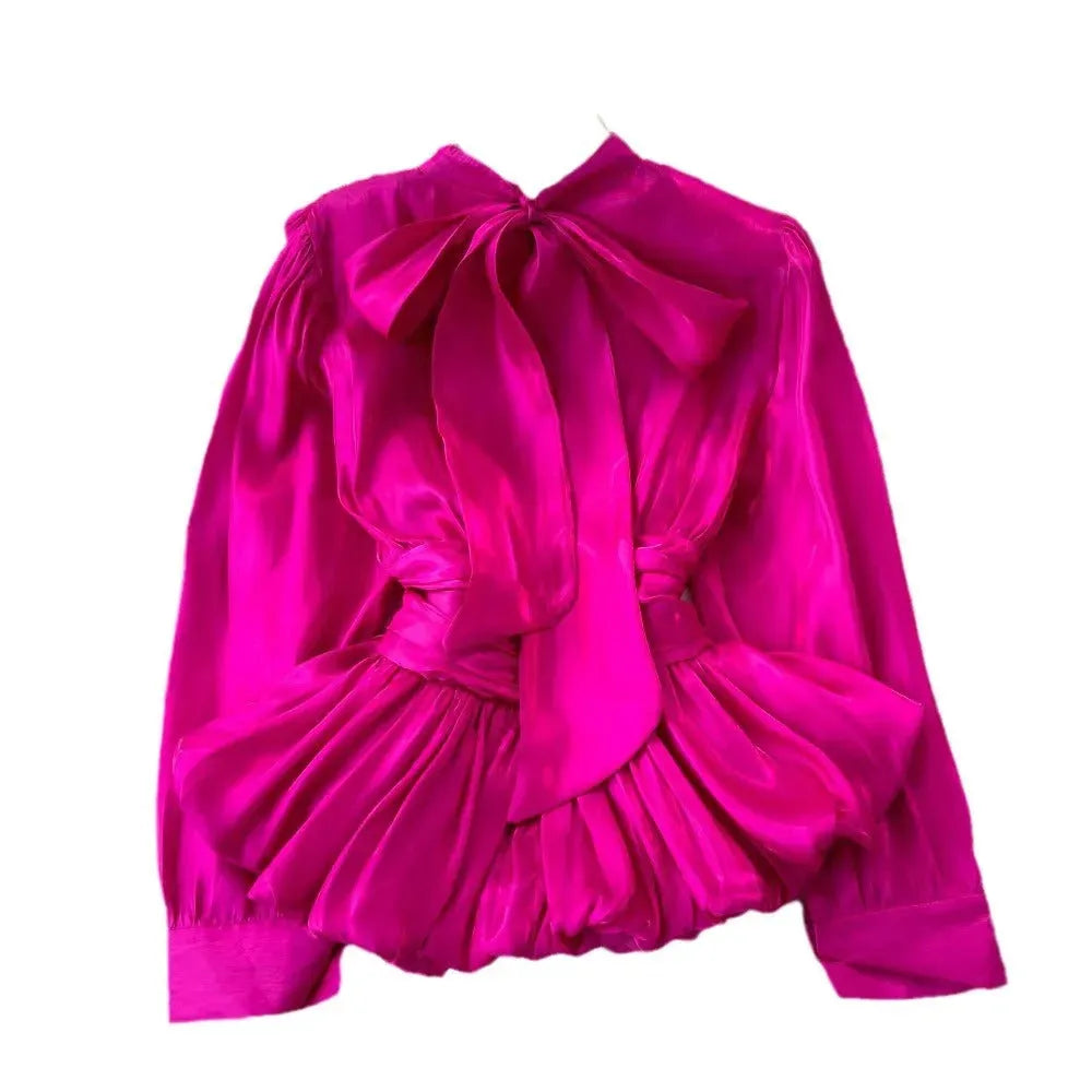 Elegant Luxury French Style High-grade waist belt lantern sleeve Niche Blouse top for Women - EX-STOCK CANADA