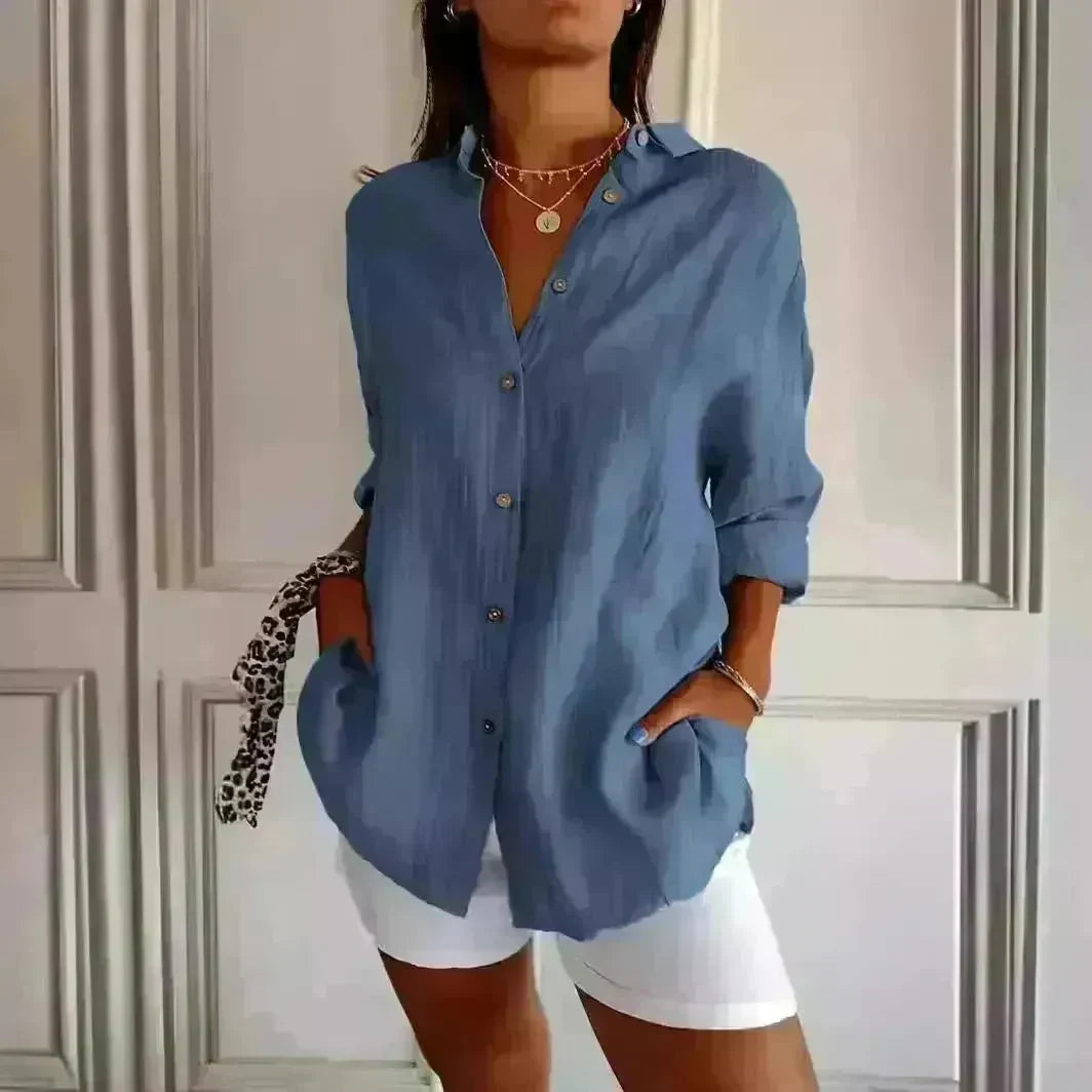 Fashionable Lapel Long Sleeve Shirt Top Women's Single-breasted Pleated Shirt Women Tops - EX-STOCK CANADA