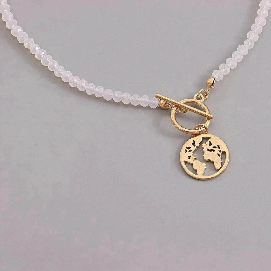 OT Buckle World Map Plate-shaped Pendant Necklace For Women - EX-STOCK Canada