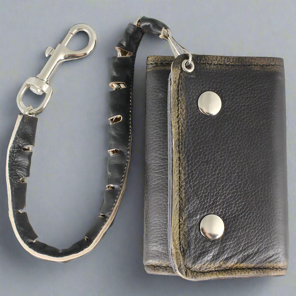 Cartera de cuero con cadena cromada para hombre Open RoadEX-STOCK Canada 