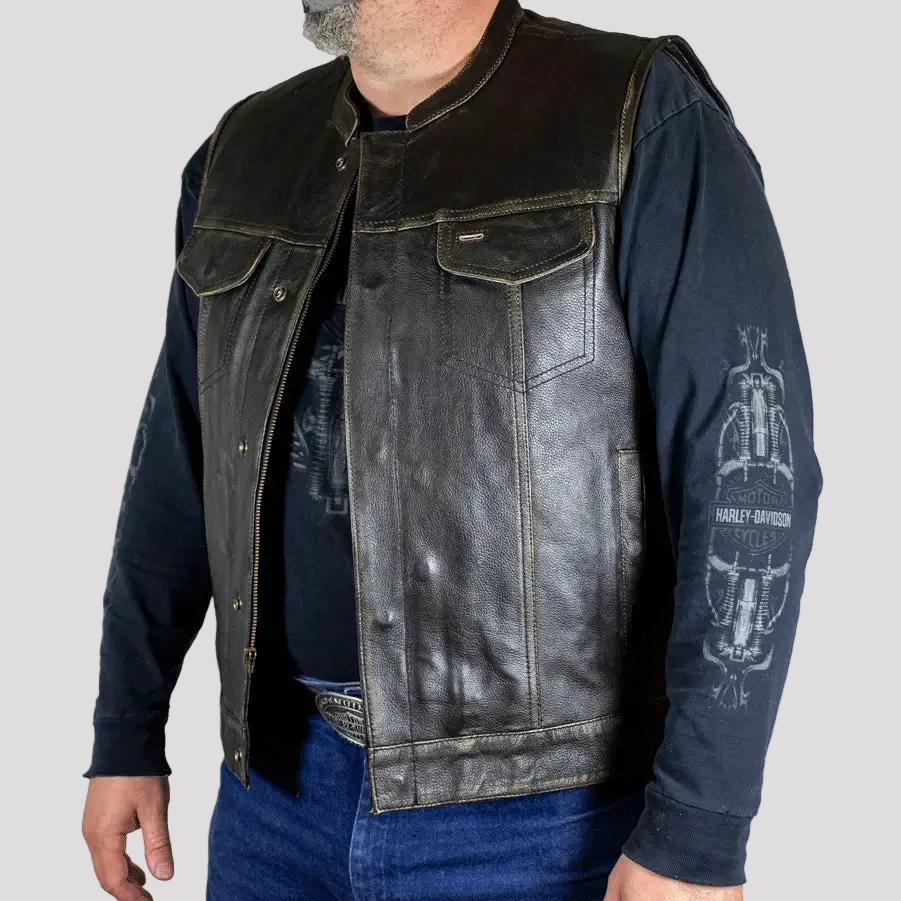 Open Road Men's Distressed Leather Club Vest 