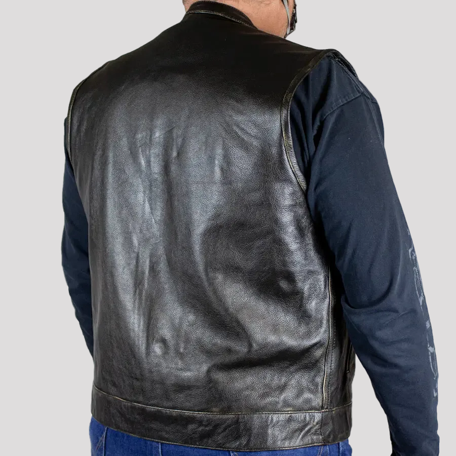 Open Road Men's Distressed Leather Club Vest 