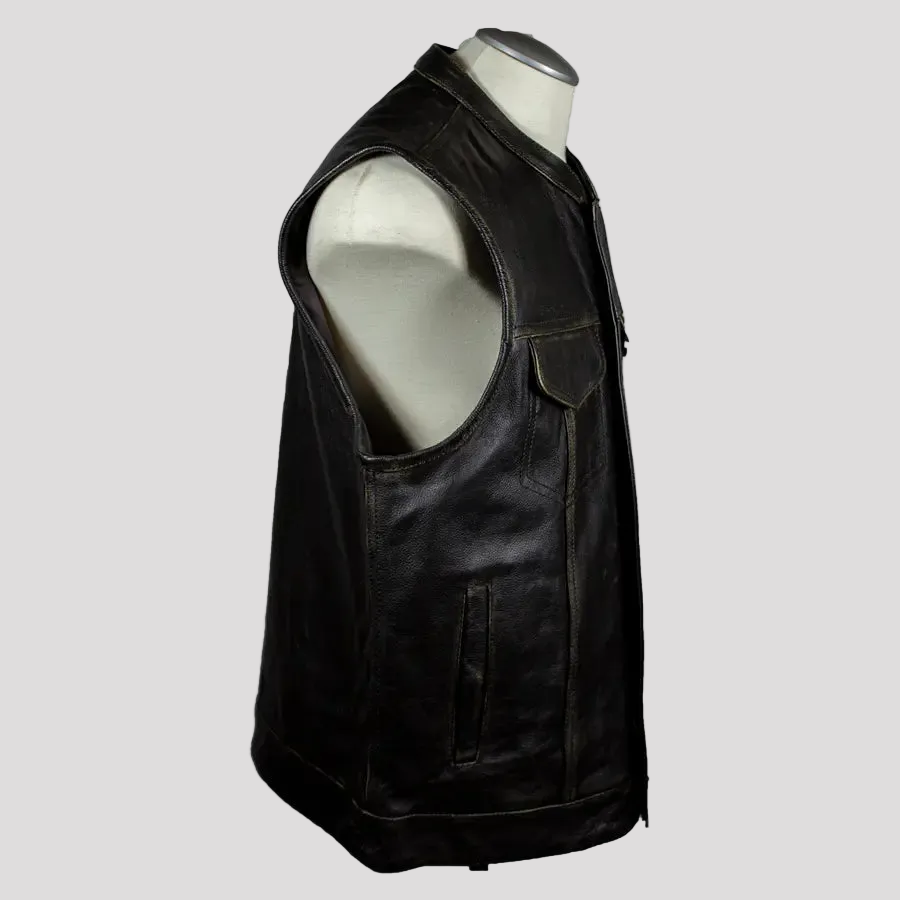 Open Road Men's Distressed Leather Club Vest 