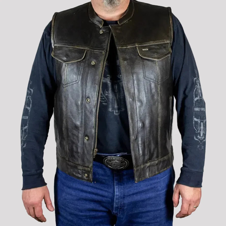 Open Road Men's Distressed Leather Club Vest 