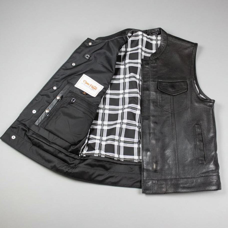 Open Road Men's Flannel Lined Leather Club Vest 