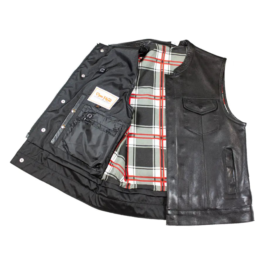 Gilet da club in pelle con interno in flanella da uomo Open RoadEX-STOCK Canada 