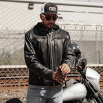 Chaqueta de motociclista de cuero con capucha para hombre Open RoadEX-STOCK Canada 