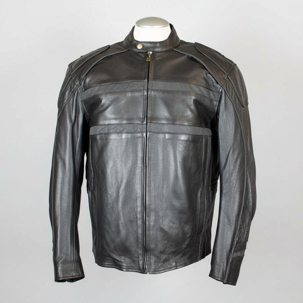 Open Road Men's Reflective Piping Leather Motorcycle Jacket 