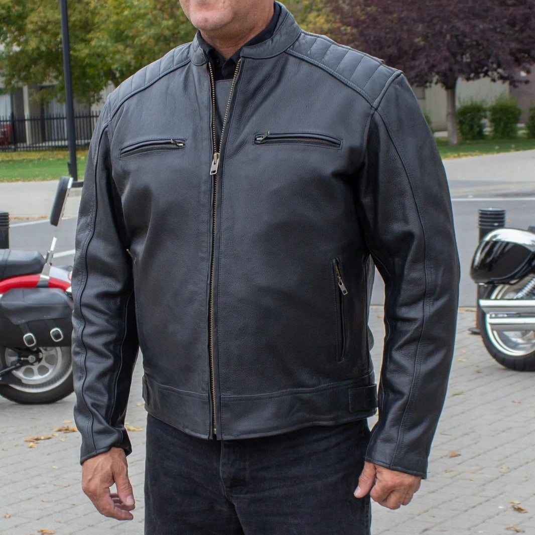 Chaqueta de motociclista de cuero para hombre Open Road con acolchado acanaladoEX-STOCK Canada 