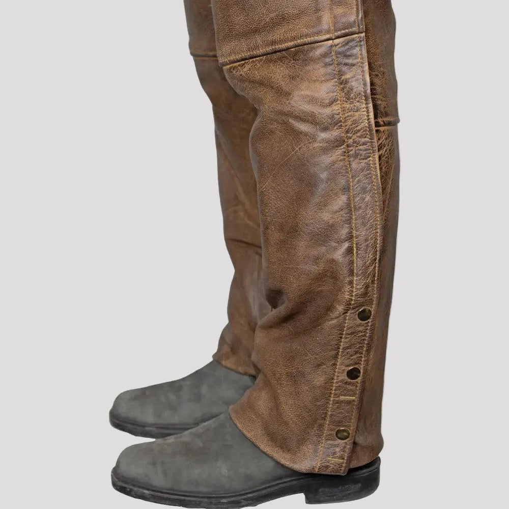 Open Road Men's Vintage Brown 4 Pocket Premium Leather Chaps 