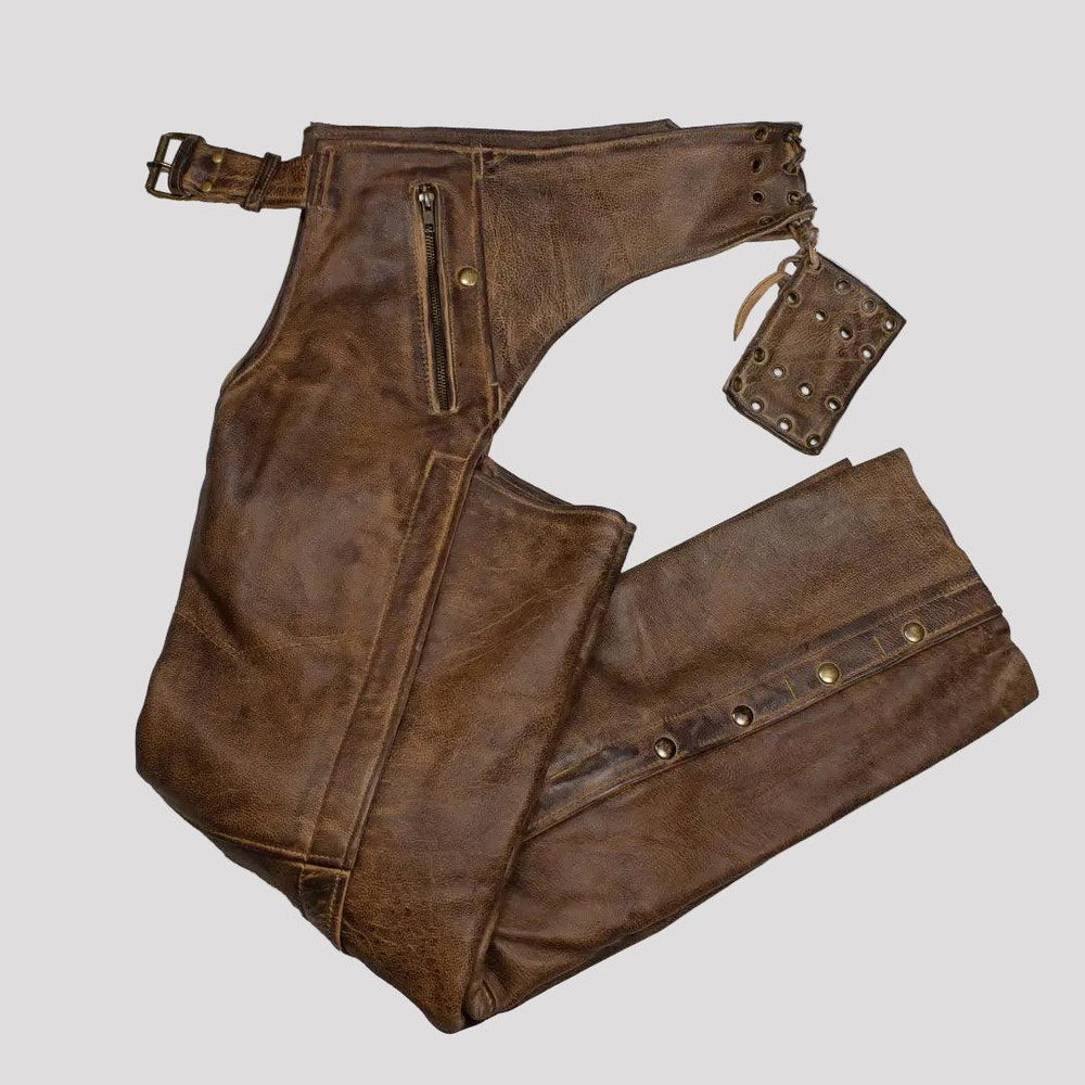 Open Road Men's Vintage Brown 4 Pocket Premium Leather Chaps 