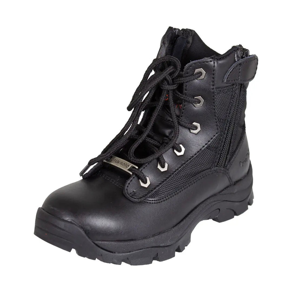 Open Road Damen Schwarze Leder-Taktikstiefel mit Schnürung und Seitlichem ReißverschlussEX-STOCK Canada 