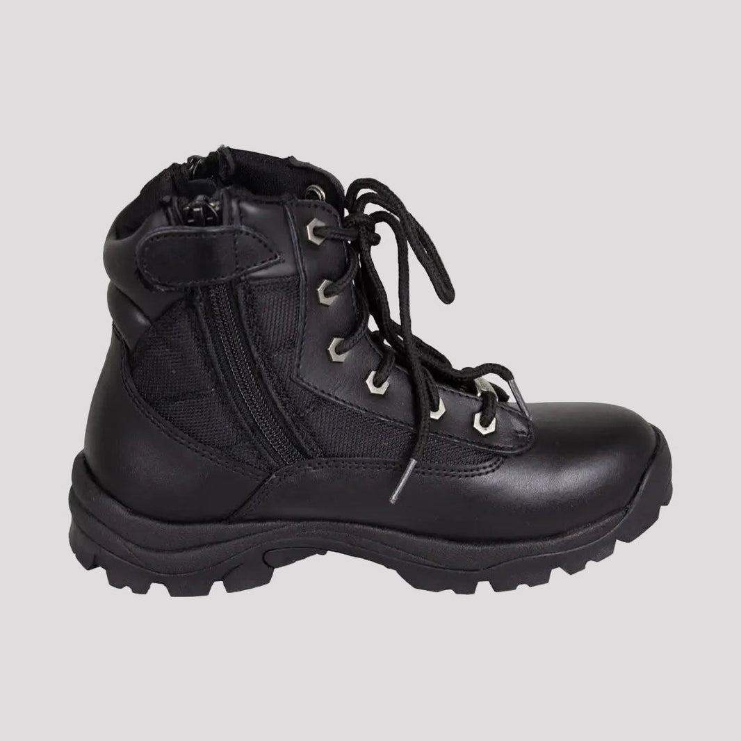 Bottes tactiques à lacets en cuir noir pour femmes Open Road avec fermeture éclair sur le côté 