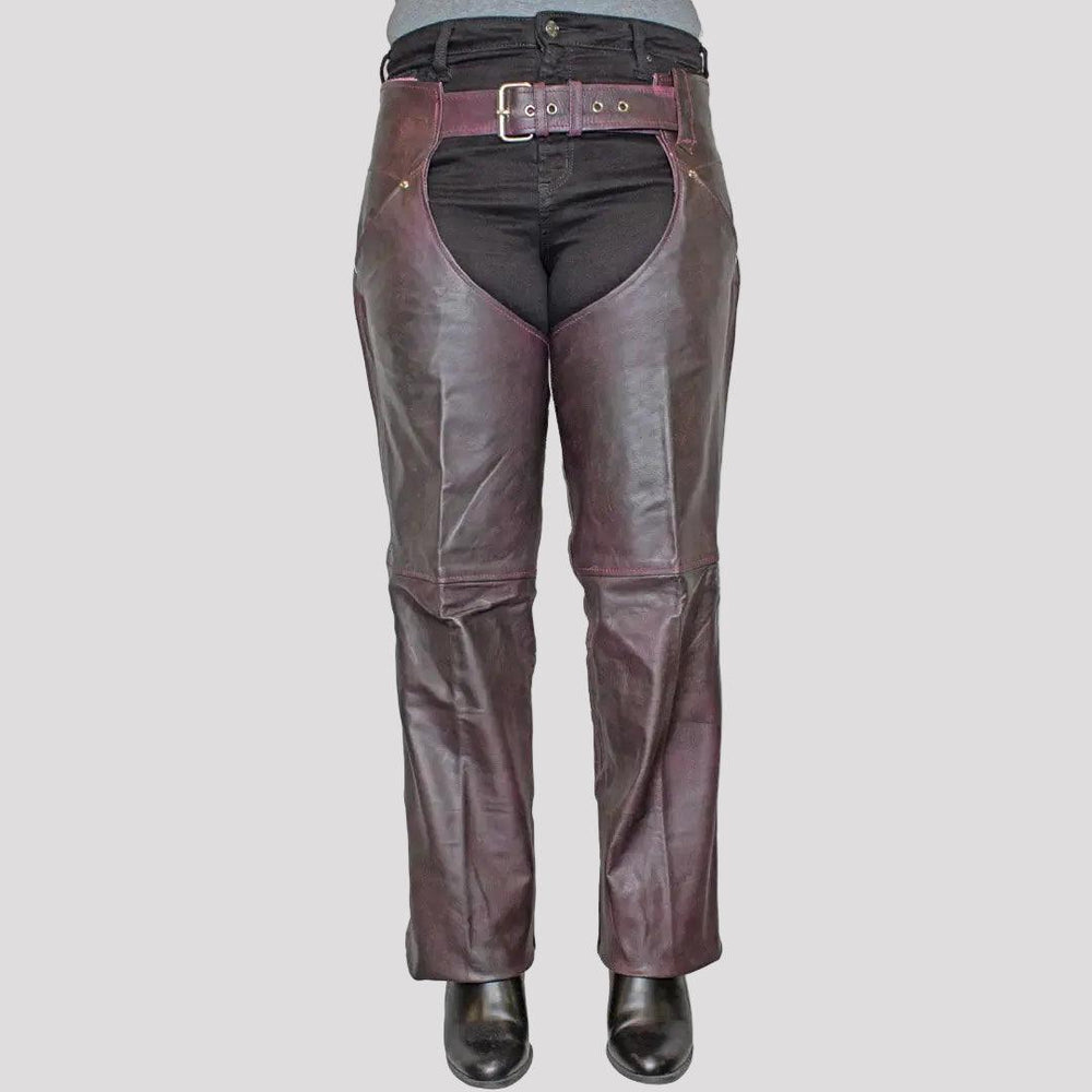 Open Road Women's Dark Purple Wash Leather Chaps 