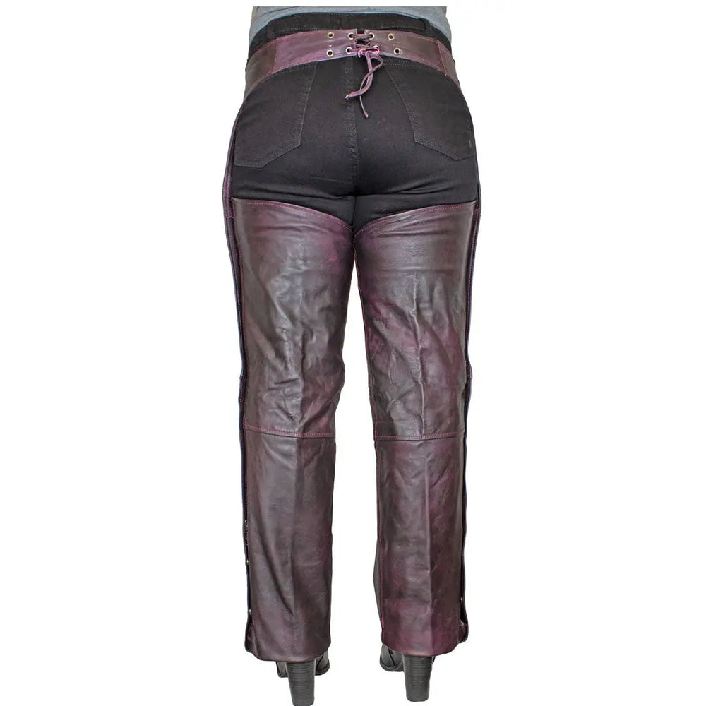 Chaps de cuero lavado en púrpura oscuro para mujer de Open RoadEX-STOCK Canada 