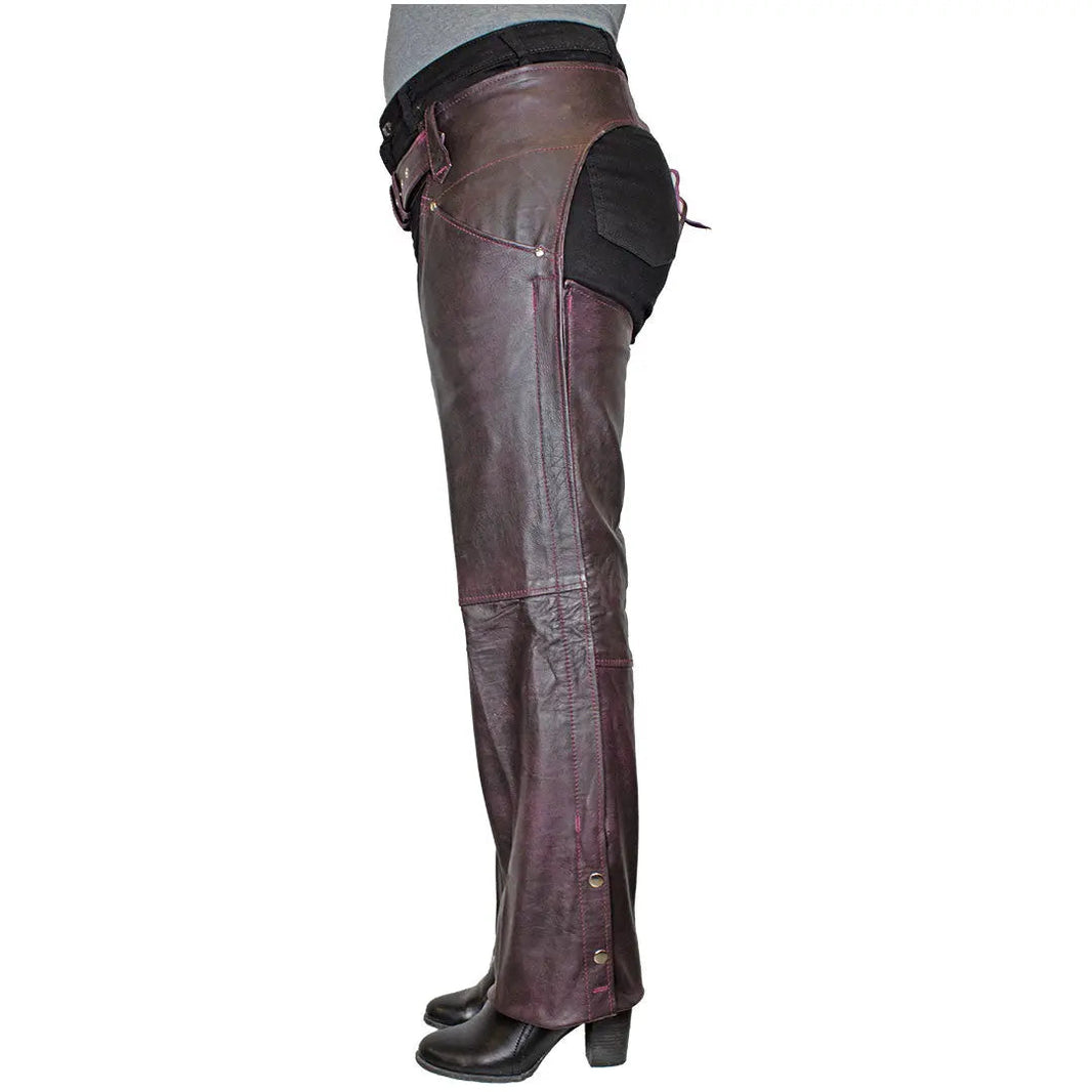 Chaps de cuero lavado en púrpura oscuro para mujer de Open RoadEX-STOCK Canada 