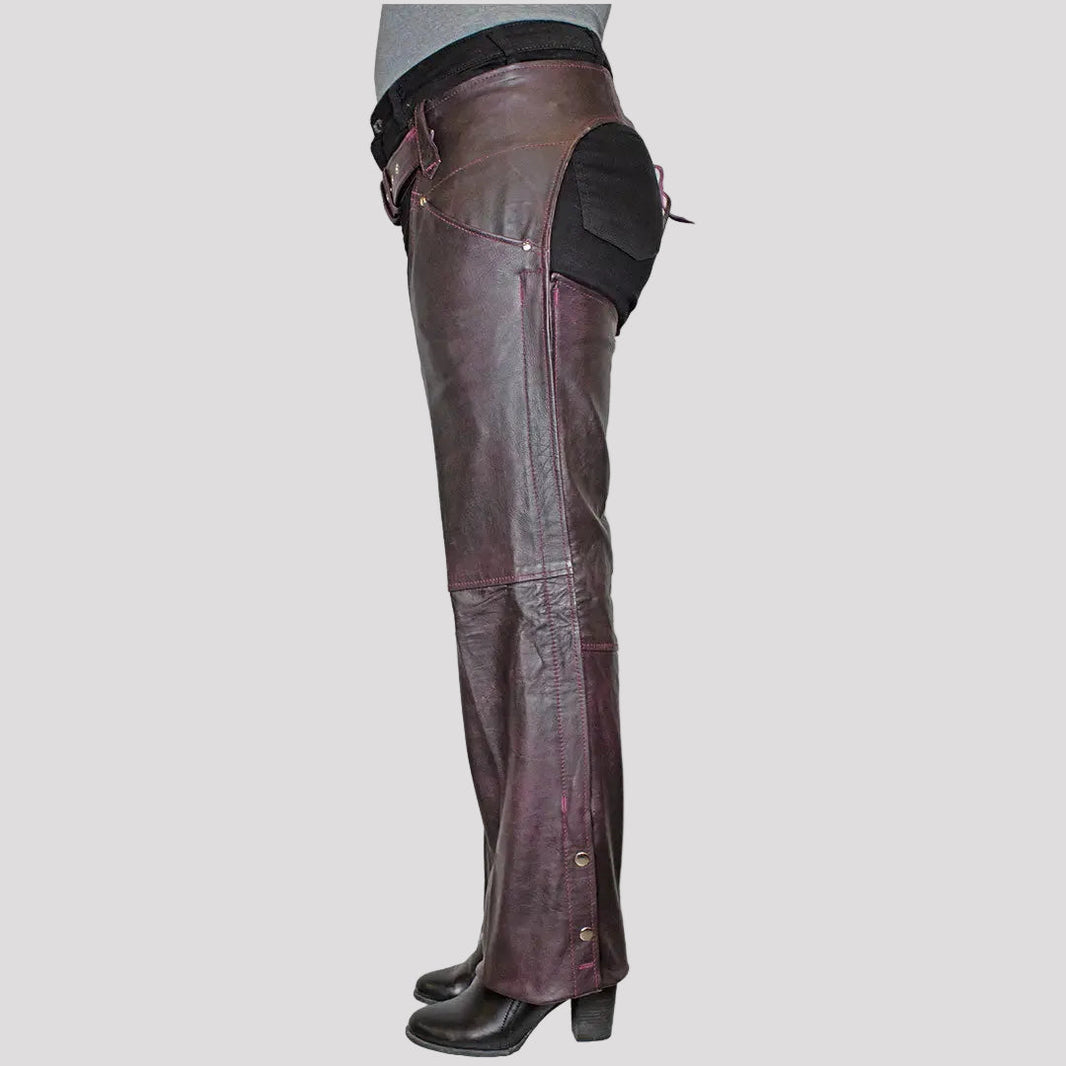Chaps en cuir lavé violet foncé pour femmes Open Road 