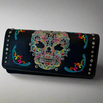 Cartera trifold de cuero sintético con calavera de azúcar para mujer de Open RoadEX-STOCK Canada 