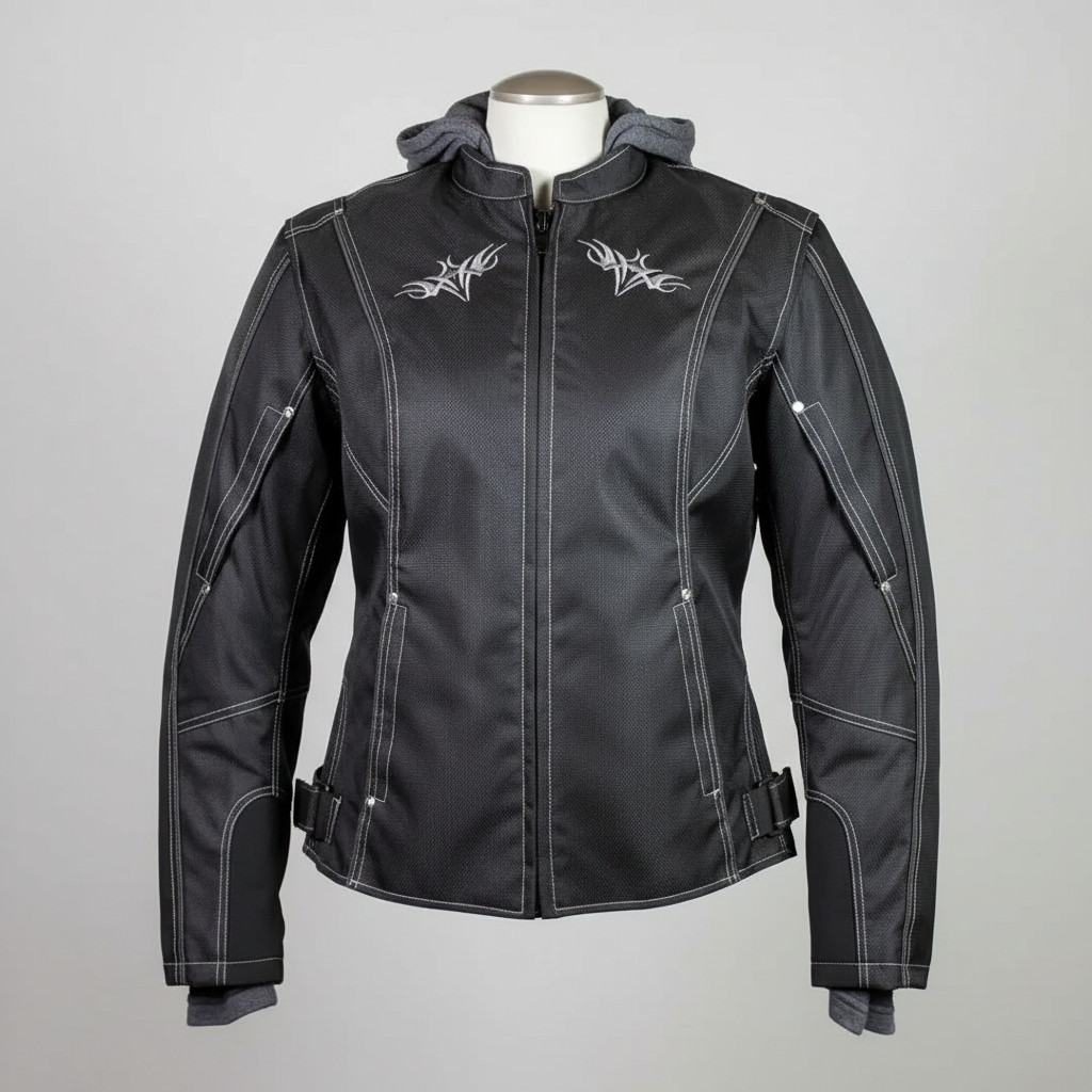 Open Road Women's Zip-Out Hoodie Reflective Textile Motorcycle Jacket 