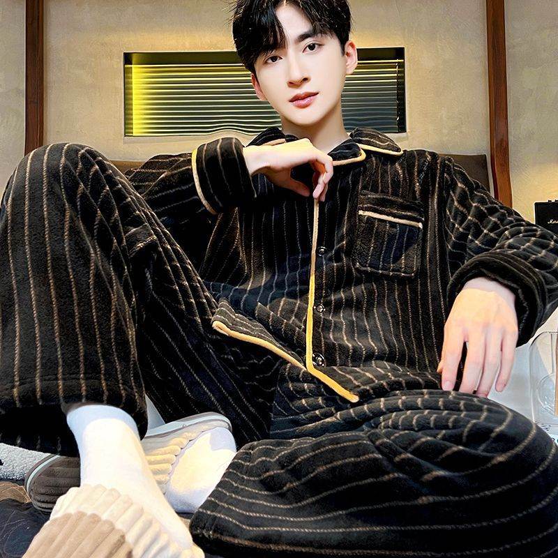 Pajamas Men's Autumn And Winter Thick Coral Fleece Suit  EX-STOCK CANADA