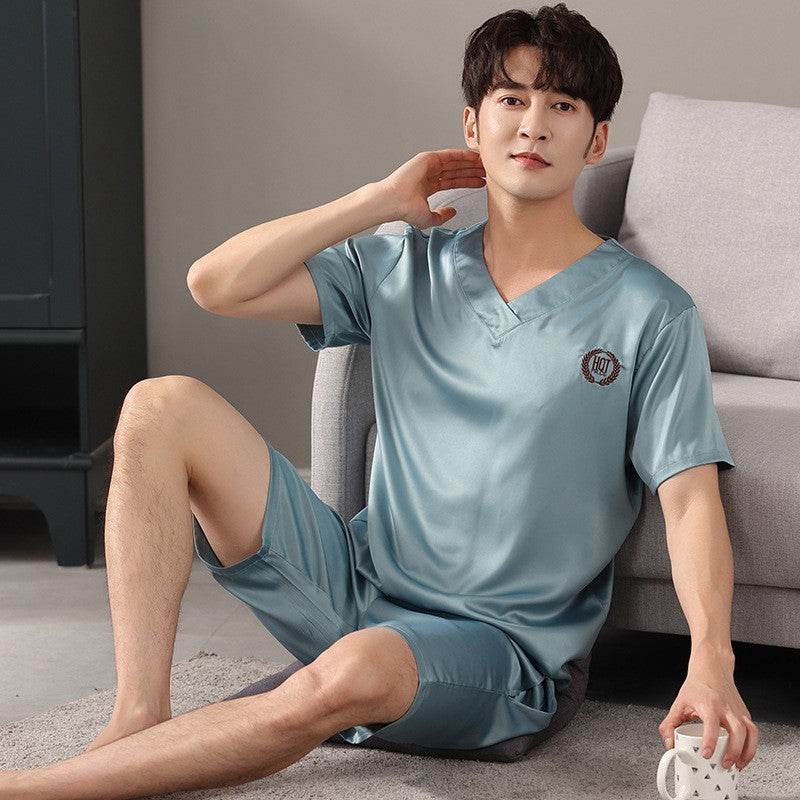 Pajamas Short-sleeved Shirt And Shorts Loose Ice Silk Suit Homewear  EX-STOCK CANADA