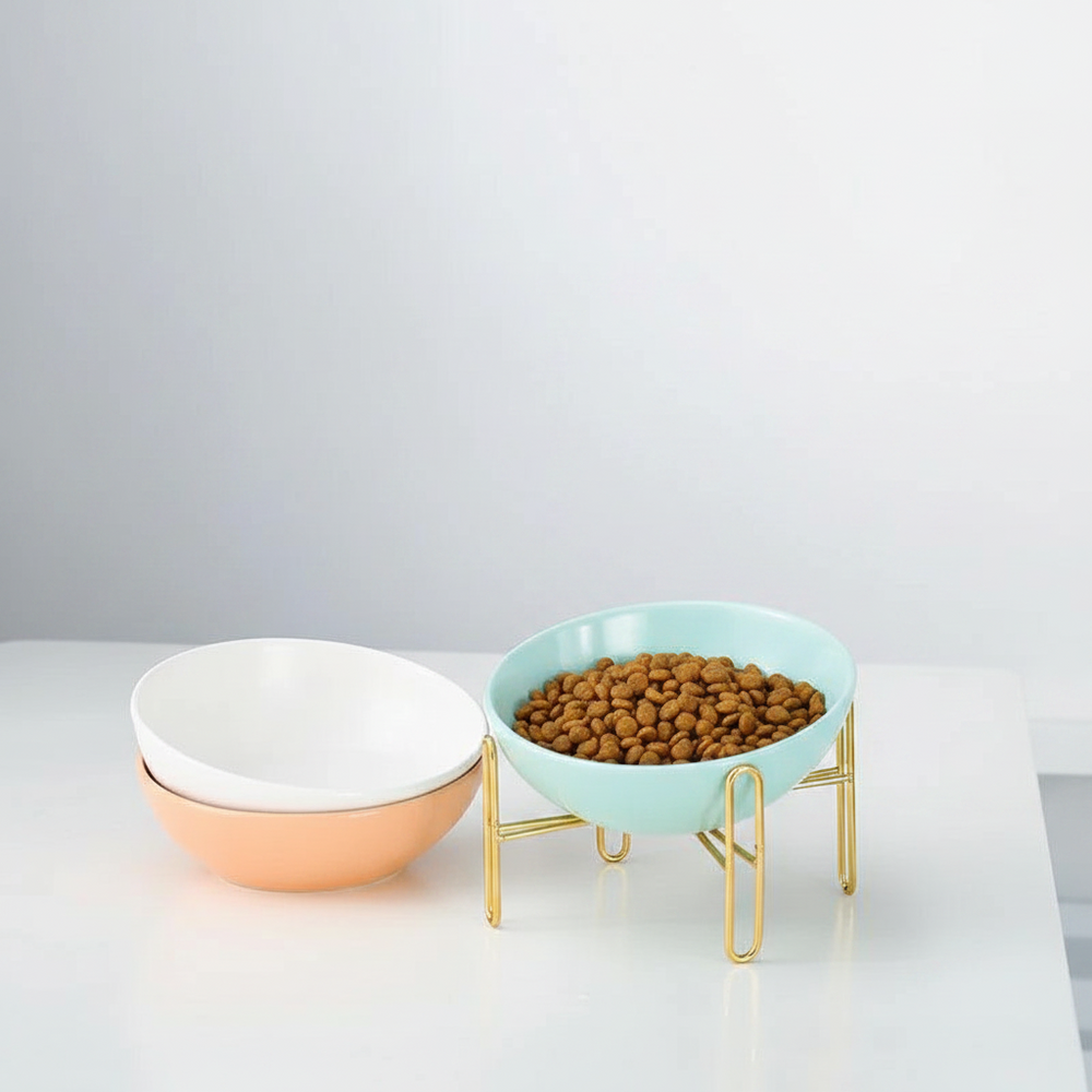 Bol surélevé pour animal avec étagère – Distributeur réglable pour chat et chien (Bleu, Orange, Blanc | S/M) 