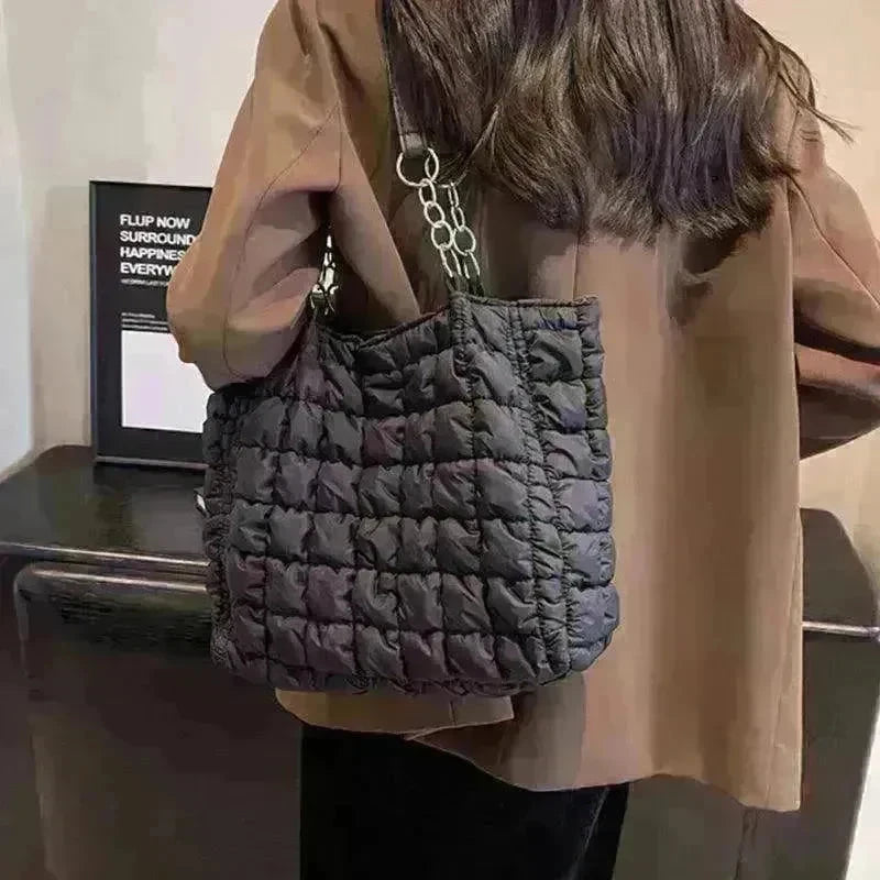 Plaid Down Handbags Large Capacity Bubble Tote Bag - EX-STOCK CANADA