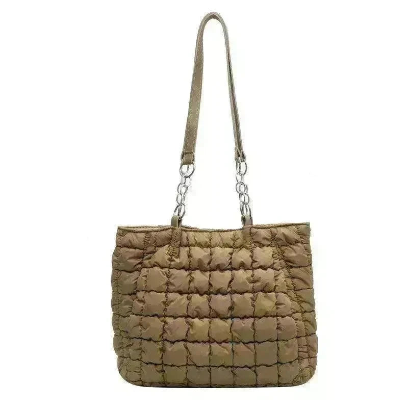 Plaid Down Handbags Large Capacity Bubble Tote Bag - EX-STOCK CANADA