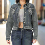 Chaqueta de mezclilla con gráfico de motocicleta para mujer Platinum PlushEX-STOCK Canada 