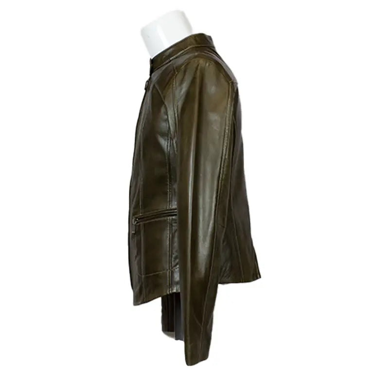 Chaqueta de cuero de cordero para mujer con cuello a presión de Plonge LeathersEX-STOCK Canada 