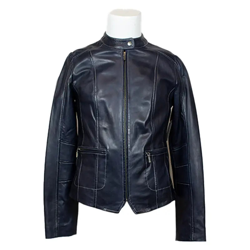 Chaqueta de cuero de cordero para mujer con cuello a presión de Plonge LeathersEX-STOCK Canada 